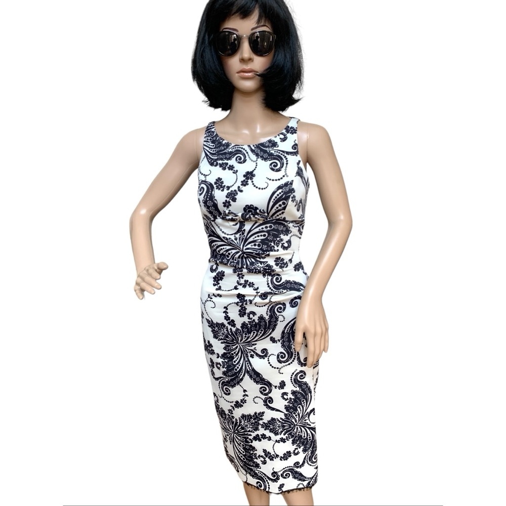 Karen Millen ivory and black bodycon midi dress, 4